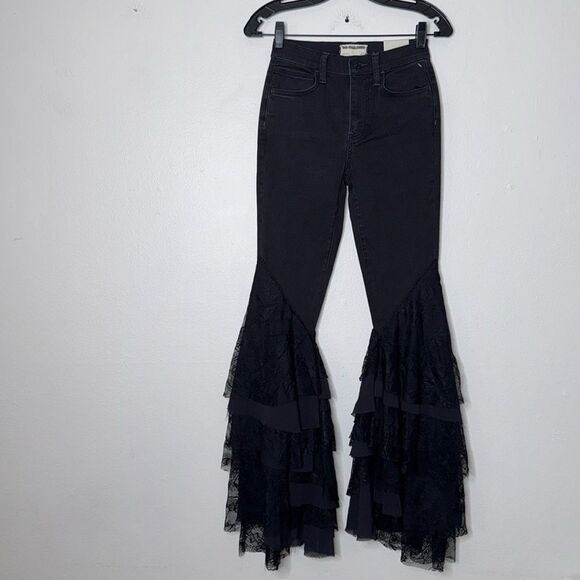 We The Free Free People Mystique Lace Flare Jeans Black Size 24 - Picture 9 of 15